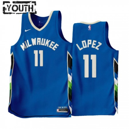 Dres Milwaukee Bucks Brook Lopez 11 Nike 2022-23 City Edition Plava Swingman - Dječji